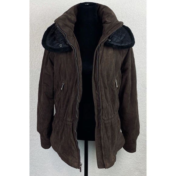 (VTG) METROPOLIS • Brown/Black Suede Fur Trim Jacket - Picture 16 of 16